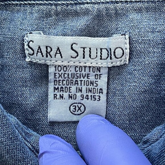 Sara Studio Womens Grandma 3X Christmas Long Sleeve Button‎ Up Blue Denim Shirt - Picture 9 of 13